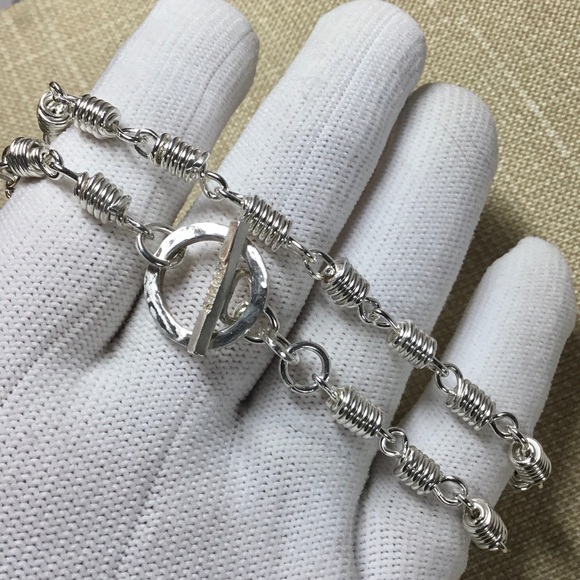 Silver Chain Necklace, Link Chain Toggle Choker - Picture 6 of 8